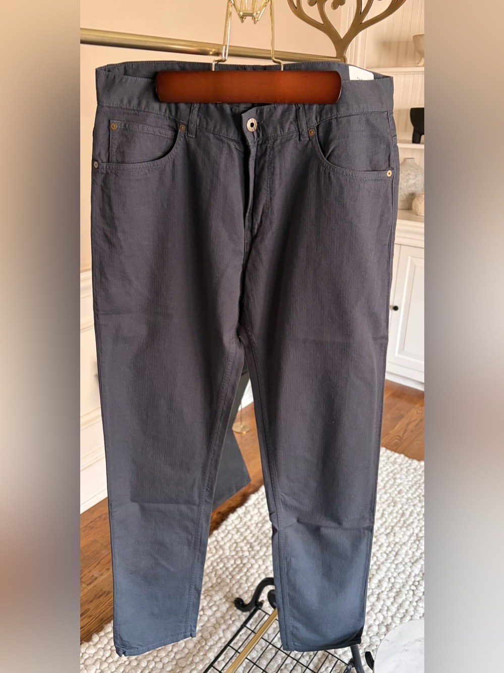 NWOT Billy Reid Cotton Linen 5 Pocket Pant size 34 Carbon Blue color